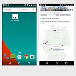 Links: im Smartphonebrowser kann mit 'zum Startbildschirm hinzufügen' die CFI-Website wie eine App aufrufbar gemacht werden. Rechts: Die Kartenansicht lässt sich natürlich wie gewohnt zoomen.