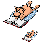 Vektorillustration eines glücklich lesenden Schweinchens.